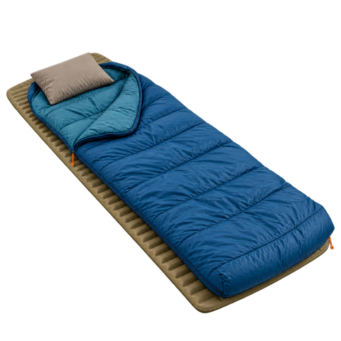 A sleeping bag, sleeping pad and pillow.